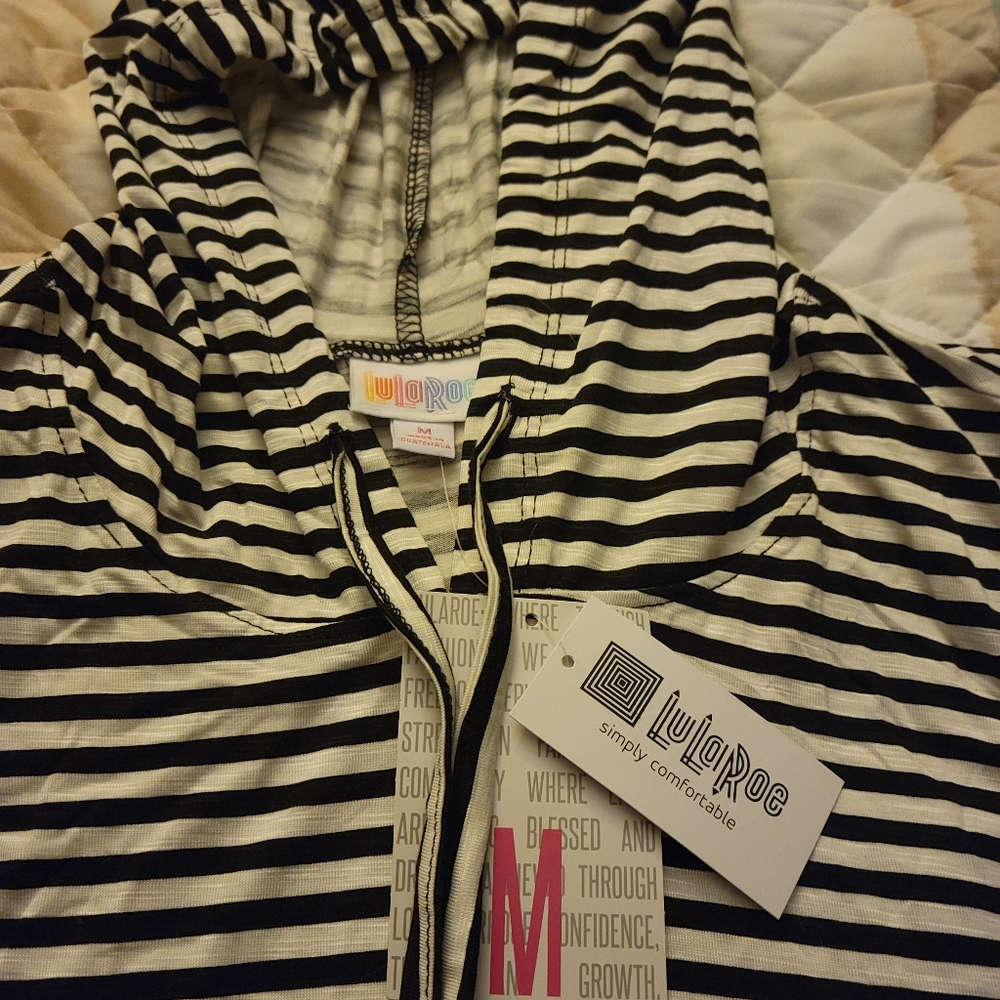 Medium black and white striped sleeveless hoodie